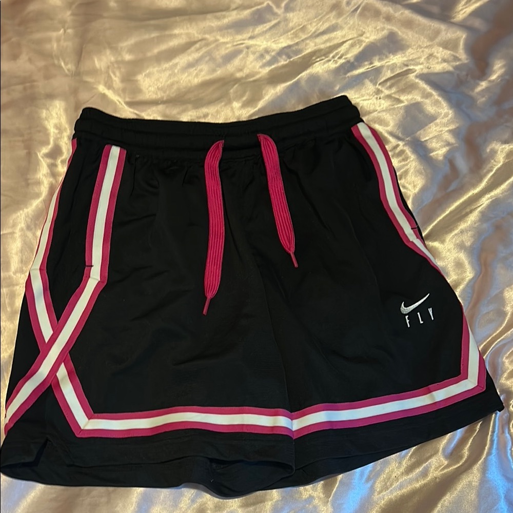 Nike Women's Black and Pink Trim Athletic Shorts